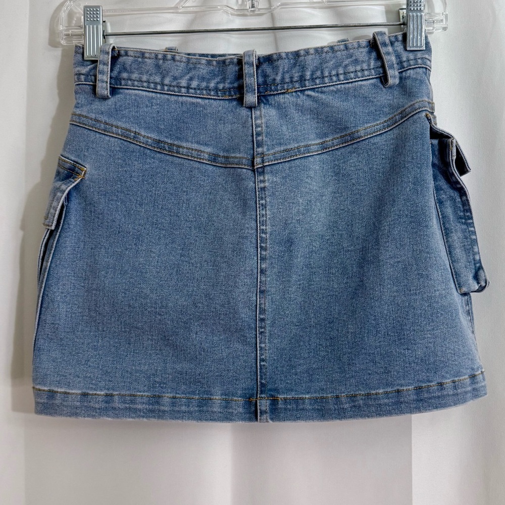 Misha Urban “Eat Ur Heart Out” Micro Denim Cargo Skirt With Front Pockets Sz XS - Picture 4 of 8